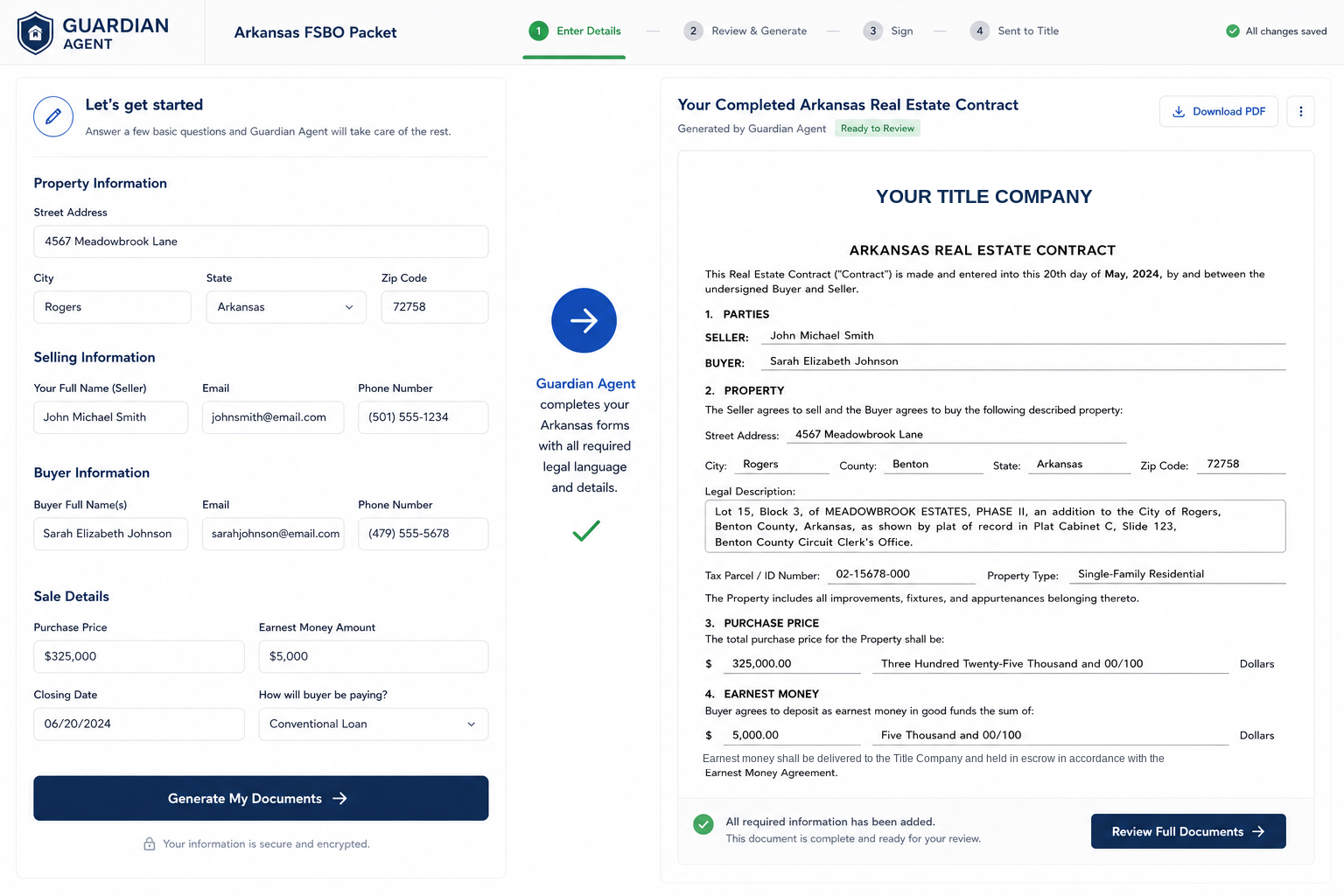 GuardianAgent guided questionnaire filling in a completed real estate contract
