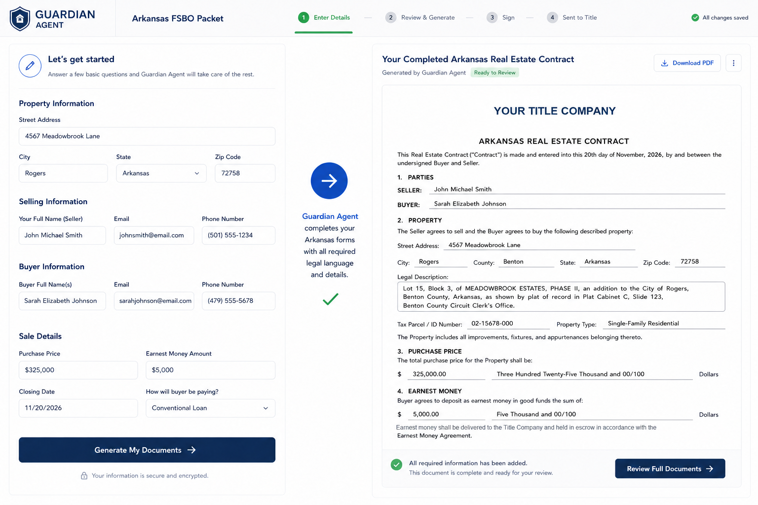 GuardianAgent guided questionnaire filling in a completed real estate contract